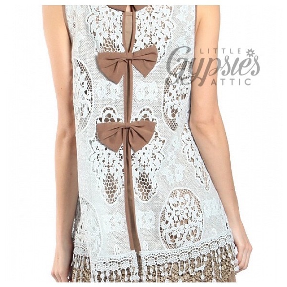 Ryu Layering Triple Bow Lace Tunic Top - Picture 15 of 16